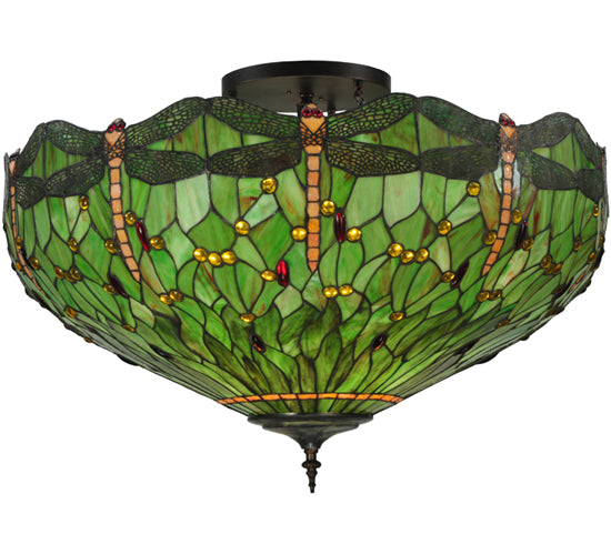 38"W Tiffany Hanginghead Dragonfly Flushmount