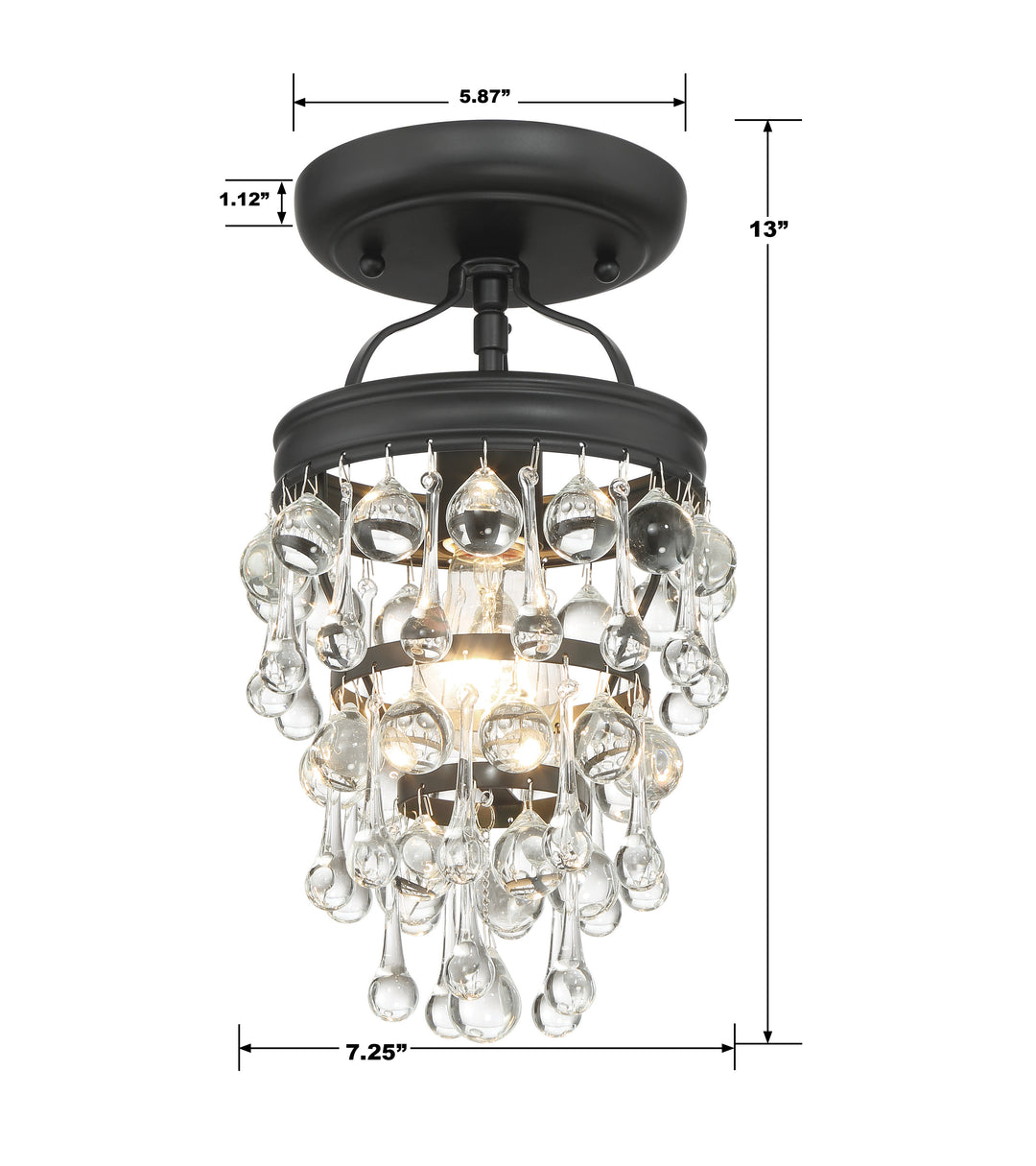 Crystorama Calypso 1 Light Matte Black Semi Flush Mount