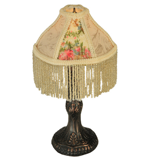 10" High Fabric & Fringe Roses Mini Lamp