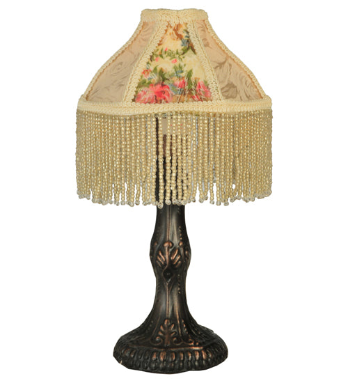 10" High Fabric & Fringe Roses Mini Lamp