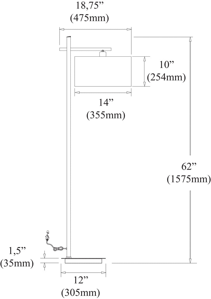 Dainolite 1 Light Floor Lamp, Satin Chrome Finish