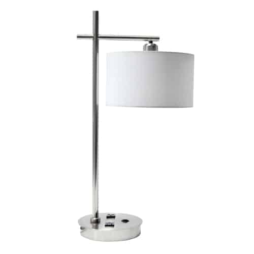 Dainolite 1 Light Incandescent Table Lamp with USB Port and Receptacle, Satin Chrome Finish