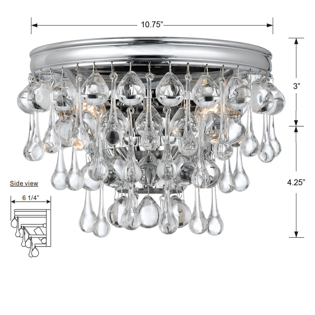 Crystorama Calypso 2 Light Crystal Teardrop Polished Chrome Sconce