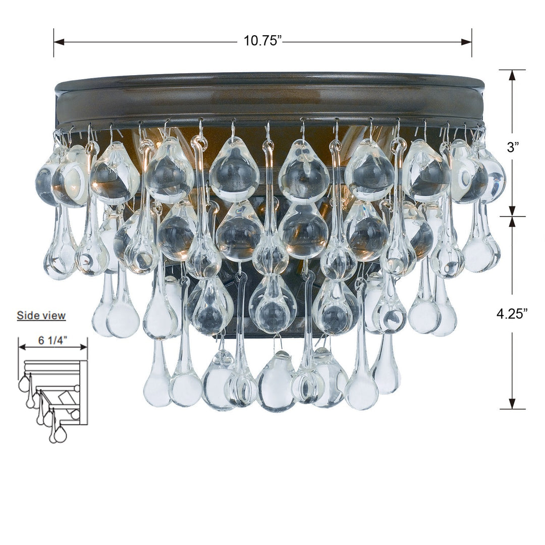 Crystorama Calypso 2 Light Crystal Teardrop Polished Chrome Sconce