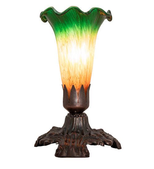 7" High Amber/Green Tiffany Pond Lily Victorian Mini Lamp