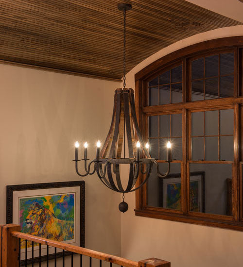 48" Wide Barrel Stave Madera 8 Lt Chandelier