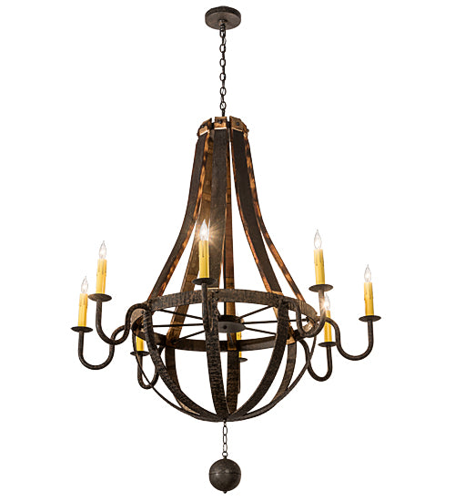 48" Wide Barrel Stave Madera 8 Lt Chandelier