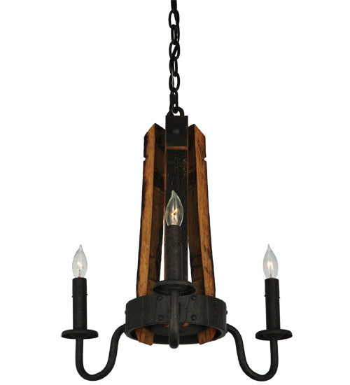 17" Wide Barrel Stave Madera 3 Light Chandelier