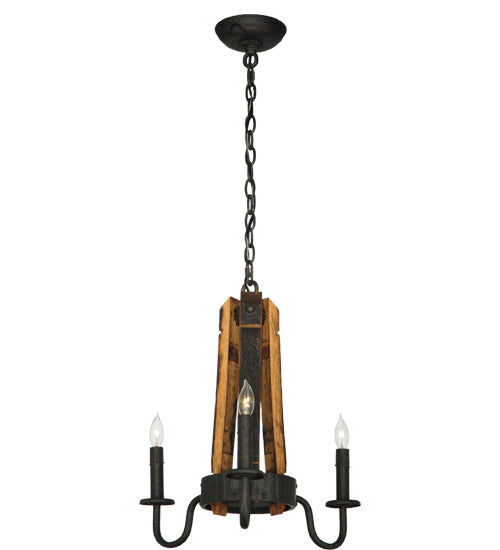 17" Wide Barrel Stave Madera 3 Light Chandelier