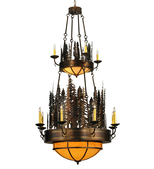 40" Wide Walden Pine 14 Light Two Tier Chandelier