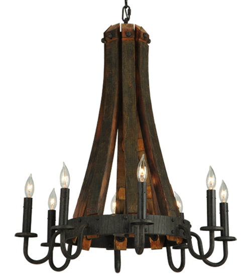 24"W Barrel Stave Madera 8 Lt Chandelier