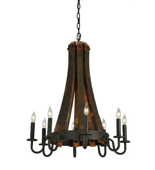 24"W Barrel Stave Madera 8 Lt Chandelier