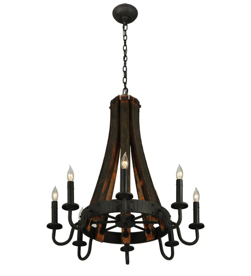 24"W Barrel Stave Madera 8 Lt Chandelier