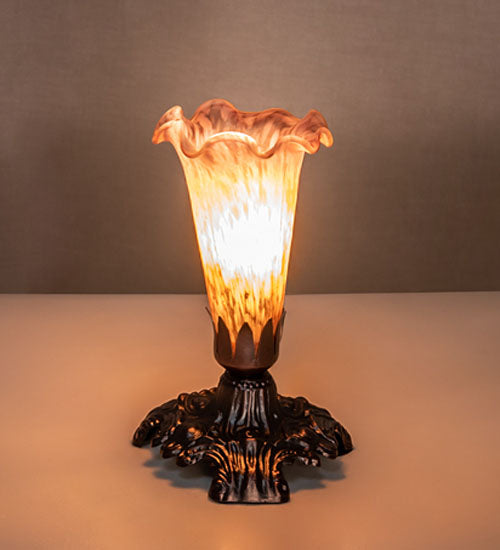 7" High Amber/Purple Tiffany Pond Lily Victorian Mini Lamp