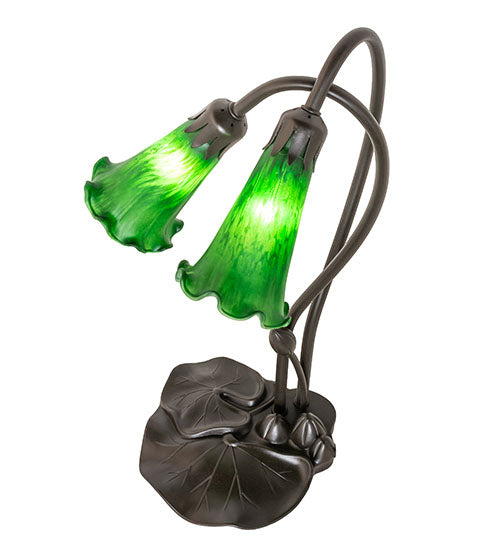 16" High Green Tiffany Pond Lily 2 Light Accent Lamp