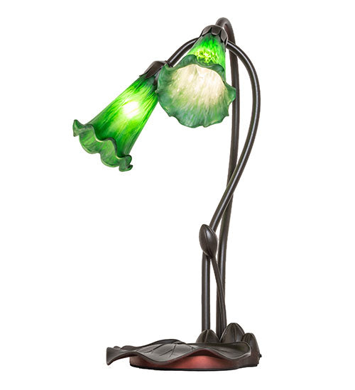 16" High Green Tiffany Pond Lily 2 Light Accent Lamp