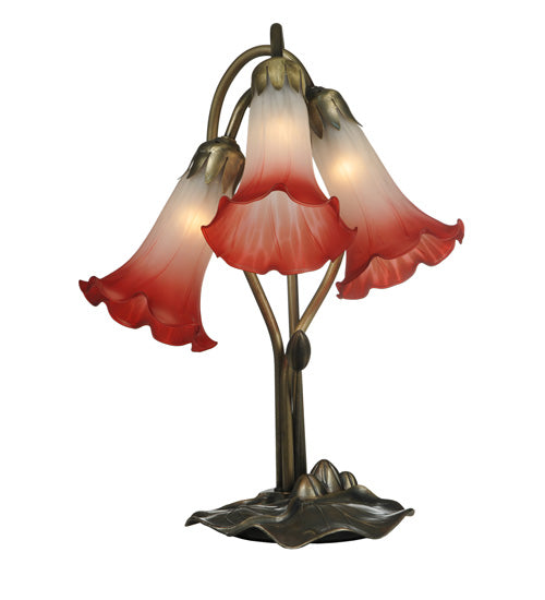 15.75" High Pink/White Tiffany Pond Lily 3 Light Accent Lamp