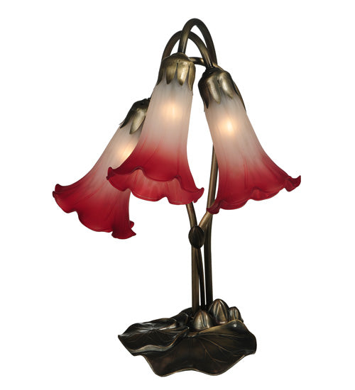 15.75" High Pink/White Tiffany Pond Lily 3 Light Accent Lamp