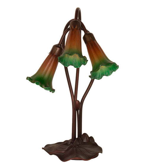 16" High Amber/Green Tiffany Pond Lily 3 Lt Accent Lamp