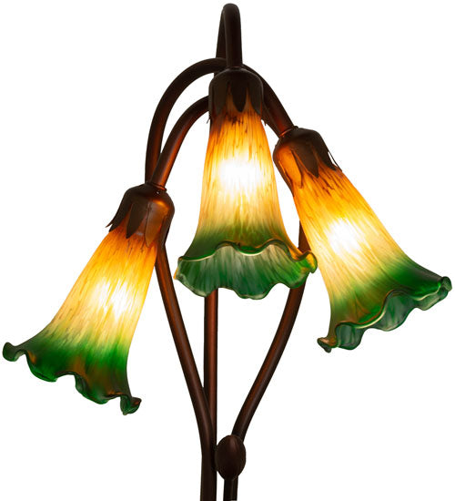 16" High Amber/Green Tiffany Pond Lily 3 Lt Accent Lamp