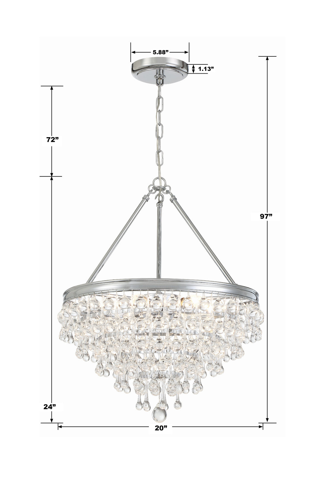 Crystorama Calypso 6 Light Crystal Teardrop Polished Chrome Chandelier