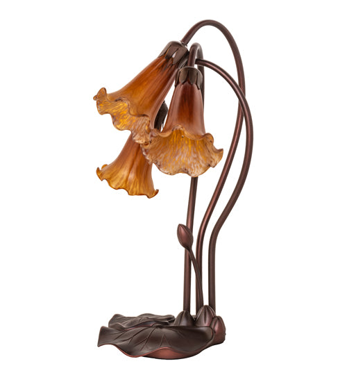 16" High Amber Tiffany Pond Lily 3 Light Accent Lamp