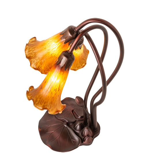 16" High Amber Tiffany Pond Lily 3 Light Accent Lamp