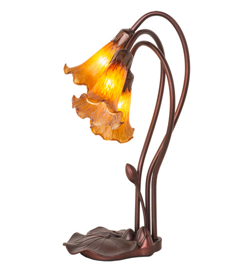 16" High Amber Tiffany Pond Lily 3 Light Accent Lamp