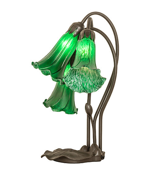 16" High Green Tiffany Pond Lily 3 Light Accent Lamp