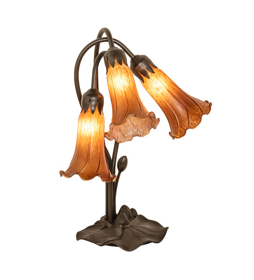 16" High Amber Tiffany Pond Lily 3 Light Accent Lamp