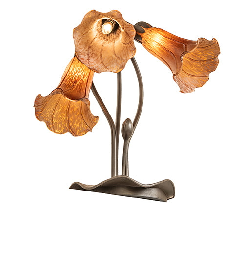 16" High Amber Tiffany Pond Lily 3 Light Accent Lamp