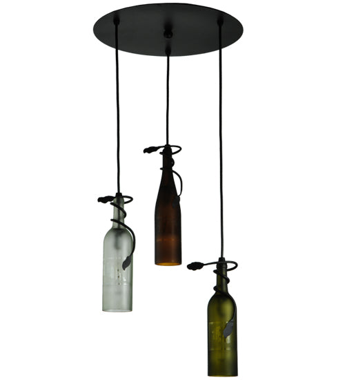 18"W Tuscan Vineyard Multi-Color 3 Wine Bottle Cascading Pendant