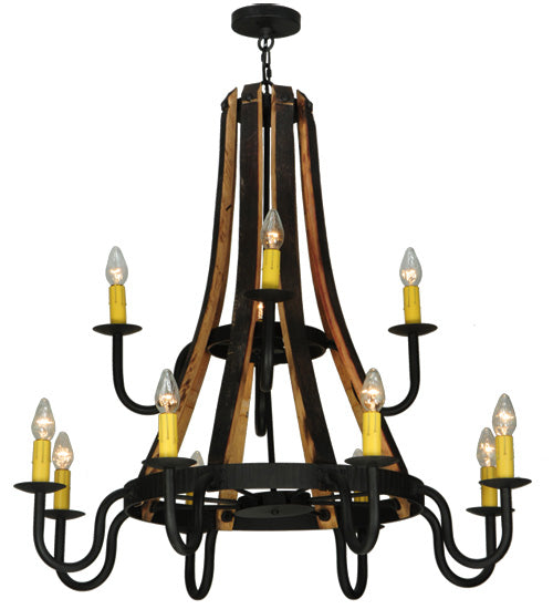 44"W Barrel Stave Madera 12 Lt Two Tier Chandelier