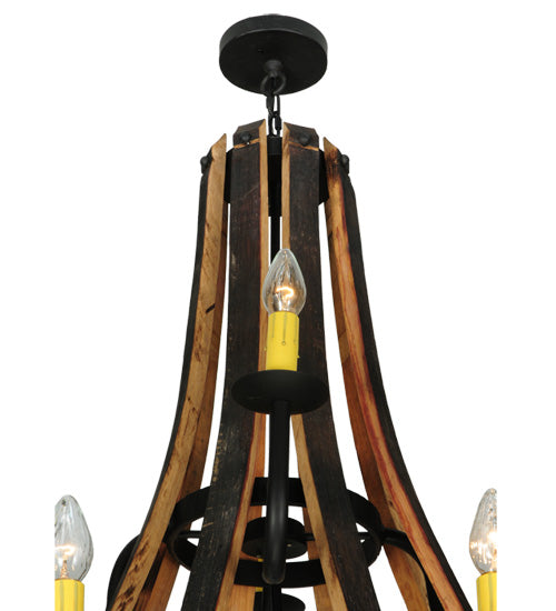 44"W Barrel Stave Madera 12 Lt Two Tier Chandelier