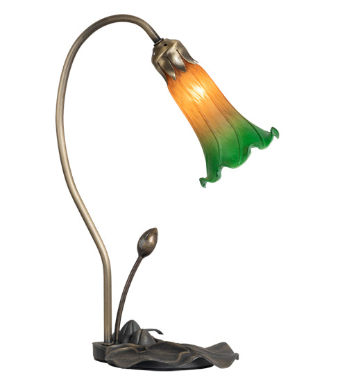 16" High Amber/Green Tiffany Pond Lily Accent Lamp