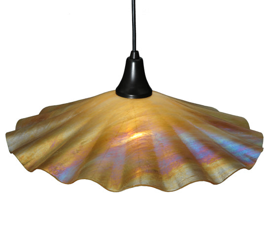 18"W Metro Galatia Scalloped Beige Iridescent Pendant