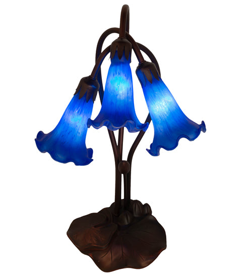 16" High Blue Tiffany Pond Lily 3 Lt Accent Lamp