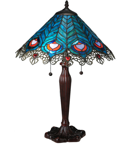 23"H Peacock Feather Lace Table Lamp