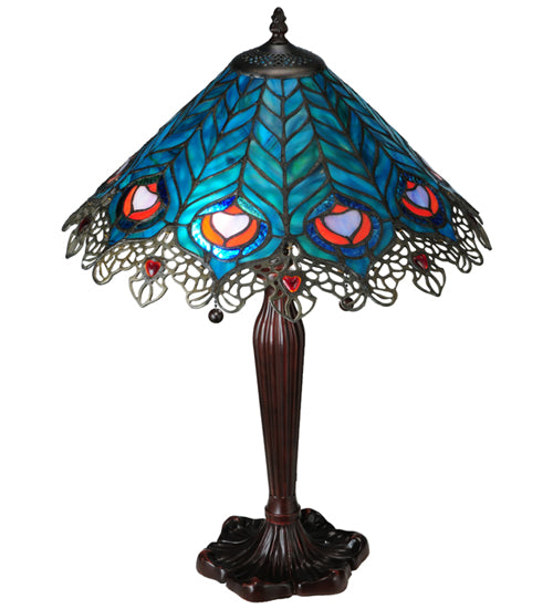 23"H Peacock Feather Lace Table Lamp