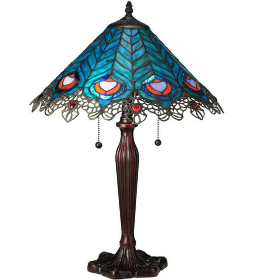 23"H Peacock Feather Lace Table Lamp