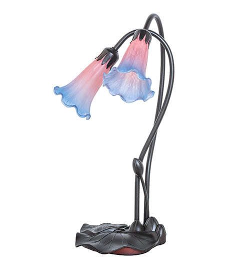 16" High Pink/Blue Pond Lily 2 Light Accent Lamp