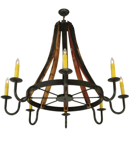 48"W Barrel Stave Madera 8 Lt Chandelier