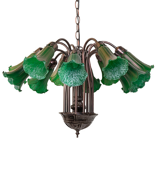 24" Wide Green Tiffany Pond Lily 12 Light Chandelier