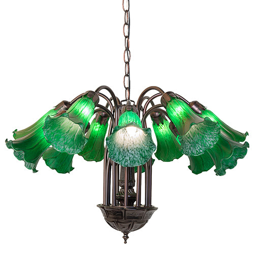 24" Wide Green Tiffany Pond Lily 12 Light Chandelier