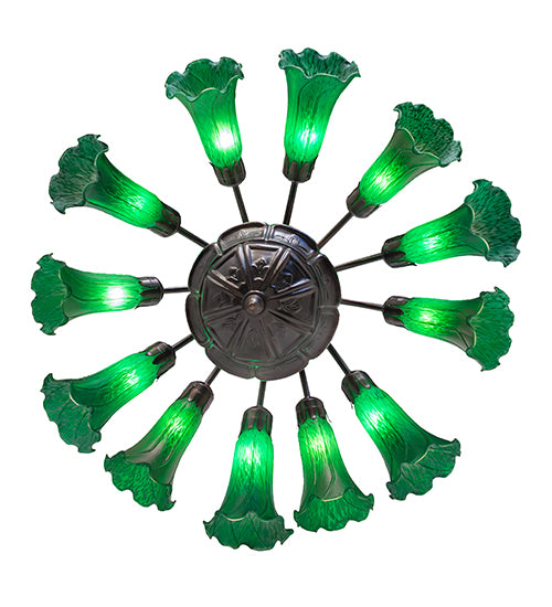 24" Wide Green Tiffany Pond Lily 12 Light Chandelier