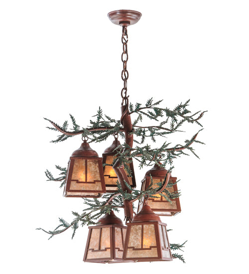 28"W Pine Branch Valley View 5 Lt Chandelier