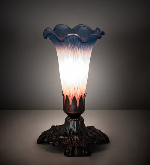 7" High Pink/Blue Tiffany Pond Lily Victorian Mini Lamp