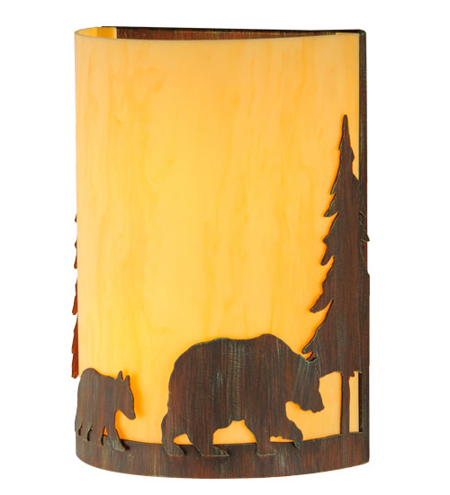 10"W Pine Tree And Bear Wall Sconce