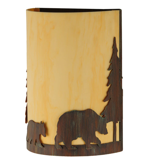 10"W Pine Tree And Bear Wall Sconce