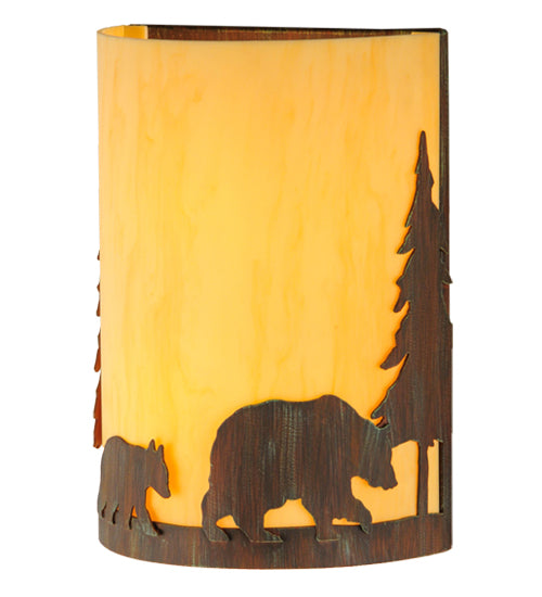 10"W Pine Tree And Bear Wall Sconce